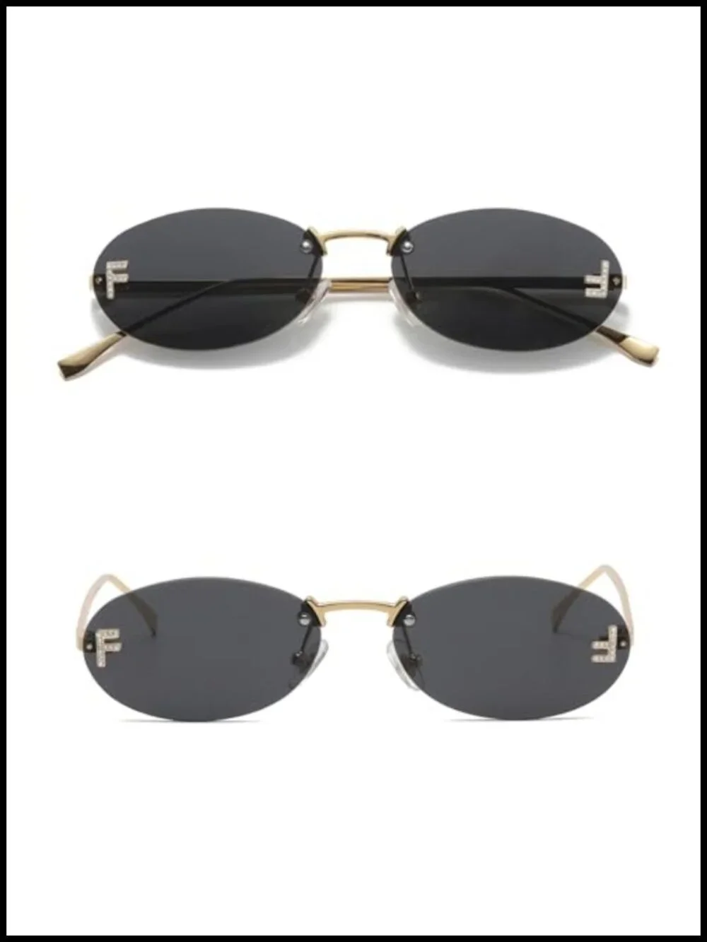 Rimless Oval Sunglasses Y2K Rhinestone Diamond Frame Retro 90s UV400 Protection